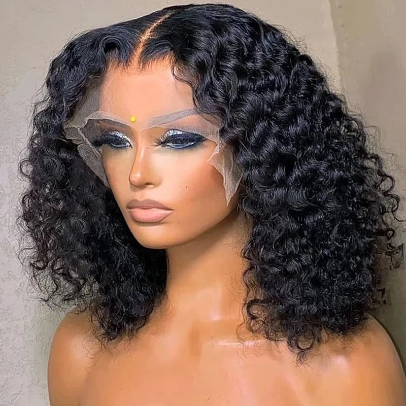 Deep Wave 4x4 Lace Wig 100% Human Virgin Hair Short Bob Wigs 13x4 Transparent Lace Frontal Wig Pre Plucked