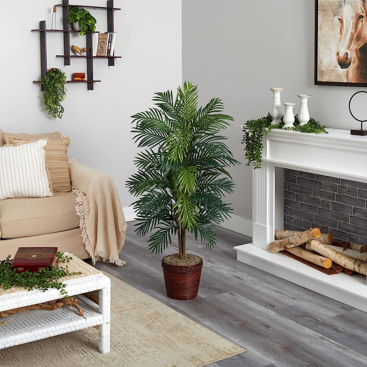 Areca Palm Decorative Silk Tree with Basket, 4.5Ft Tall - Graceland Home and Living -  