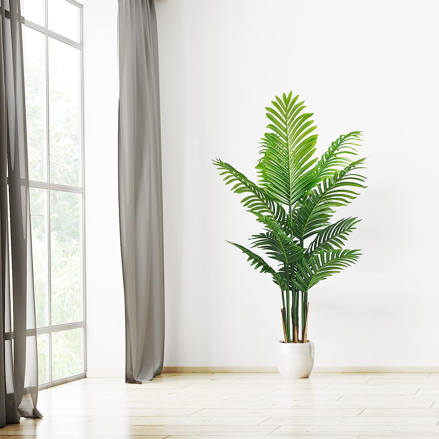 Artificial Areca Palm Tree in Plastic Pot, 4 FT Fake Tropical Palm Silk Tree Potted Graceland Home and Living