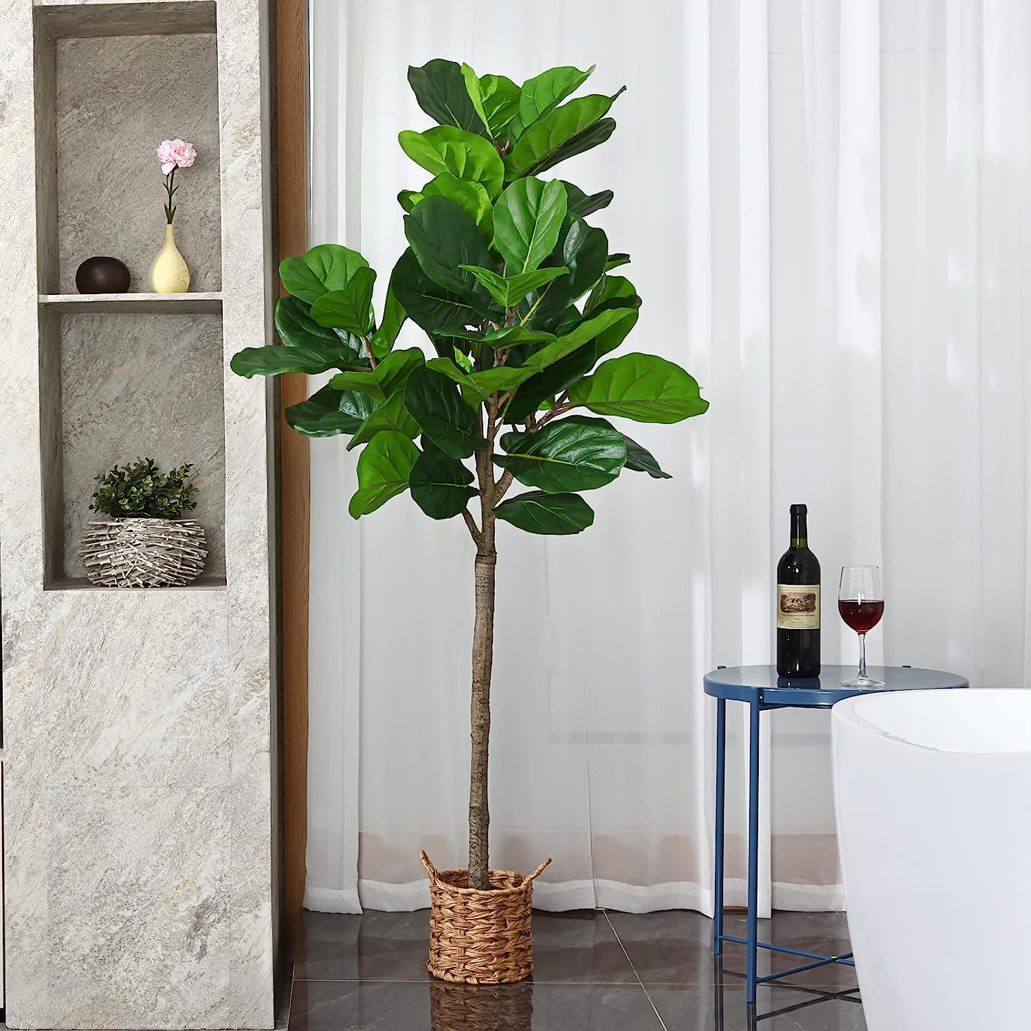 Artificial Fiddle Leaf Fig Tree, ( Ficus Lyrata ) 5FT Tall Plant for Indoor/Outdoor Graceland Home and Living