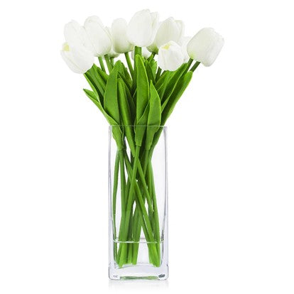 Artificial Real Touch Tulips Flower Arrangement In Glass Vase With Faux Water Graceland Home and Living