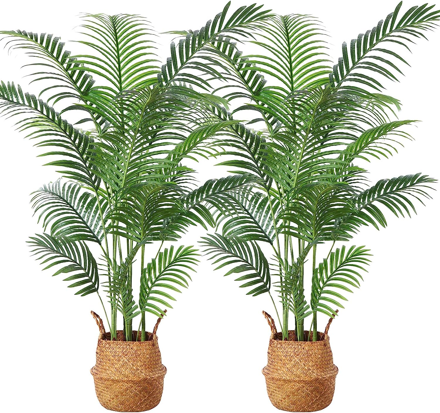 Artificial Areca Palm Plants 4.6Ft Tree with 15 Trunks in Pot and Woven Seagrass Belly Basket - Graceland Home and Living -  