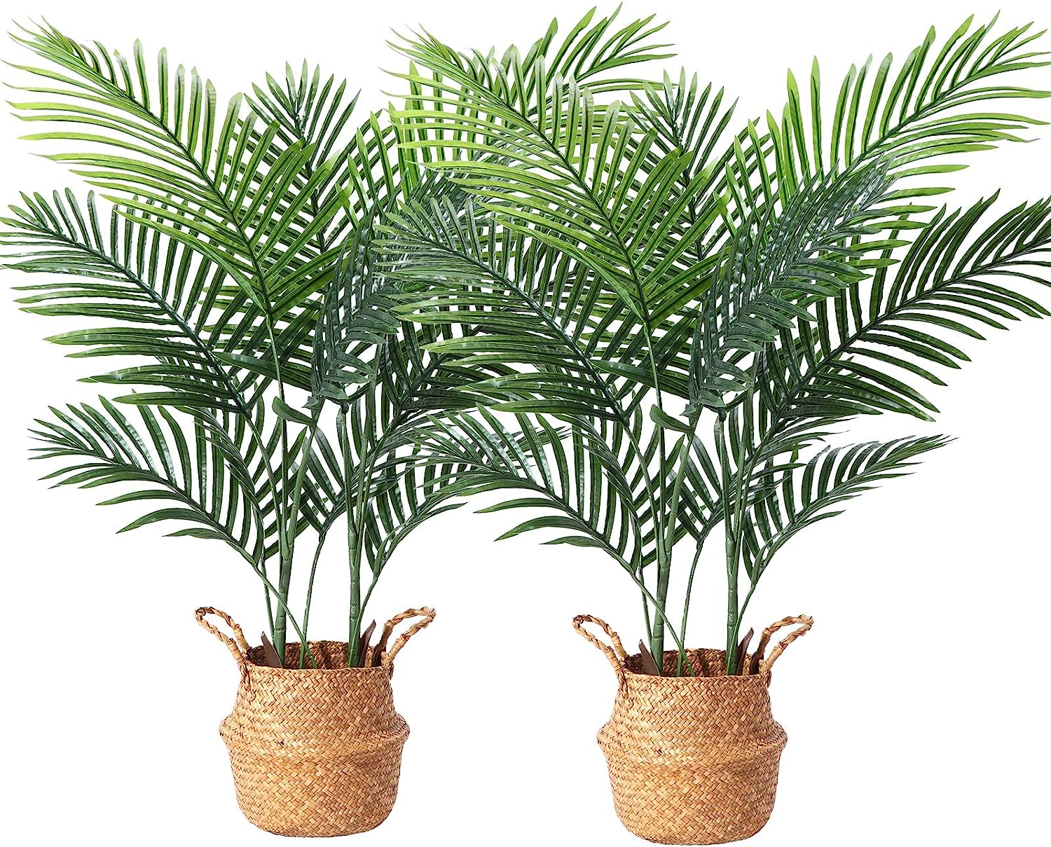 Artificial Areca Palm Plants 4.6Ft Tree with 15 Trunks in Pot and Woven Seagrass Belly Basket - Graceland Home and Living -  