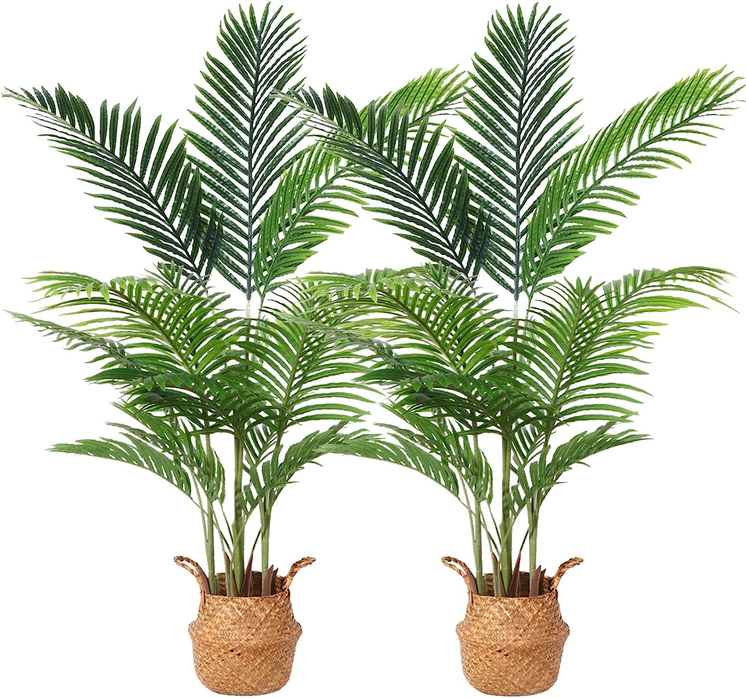 Artificial Areca Palm Plants 4.6Ft Tree with 15 Trunks in Pot and Woven Seagrass Belly Basket - Graceland Home and Living -  - #tag1#