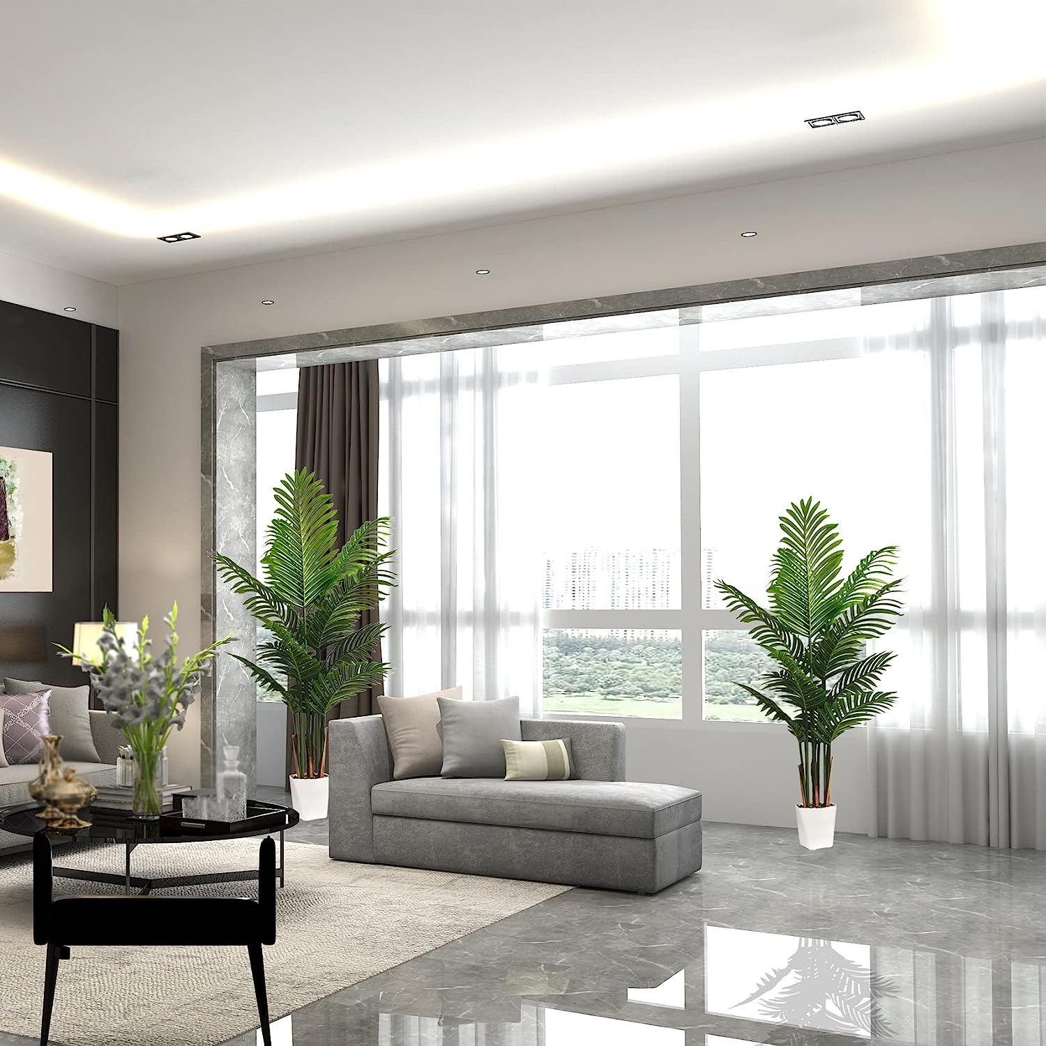 Artificial Areca Palm Tree in Plastic Pot, 4 FT Fake Tropical Palm Silk Tree Potted - Graceland Home and Living -  - #tag1#