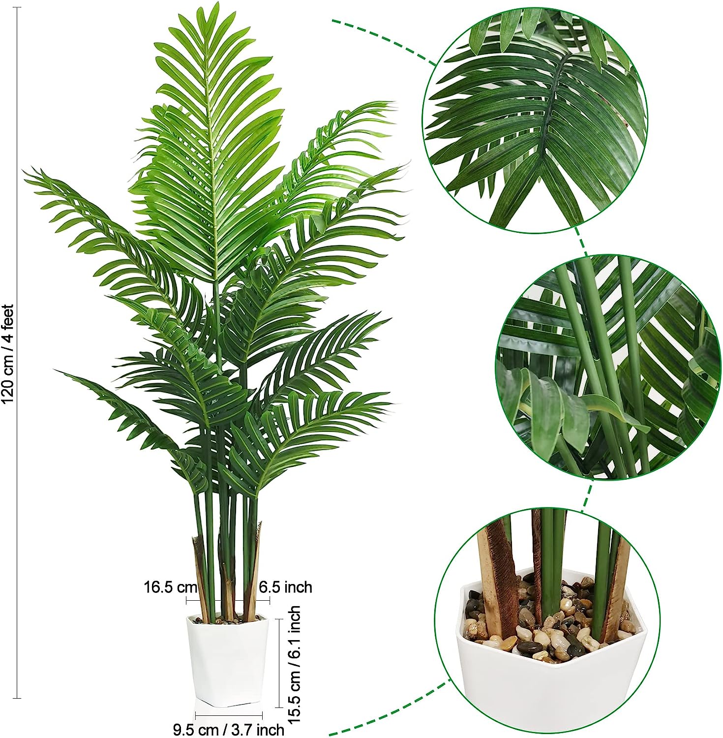 Artificial Areca Palm Tree in Plastic Pot, 4 FT Fake Tropical Palm Silk Tree Potted - Graceland Home and Living -  - #tag1#