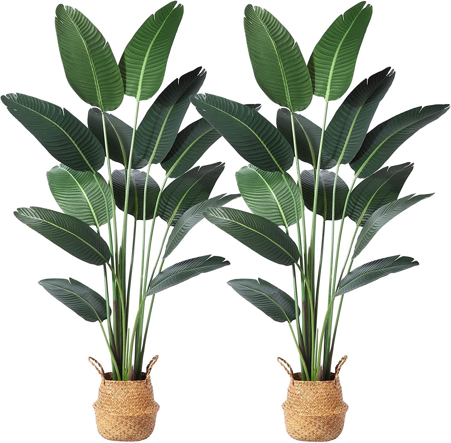 Artificial Bird of Paradise Plants 4 Ft Tropical Tree with 8 Trunks in Pot and Woven Seagrass Belly Basket - Graceland Home and Living -  