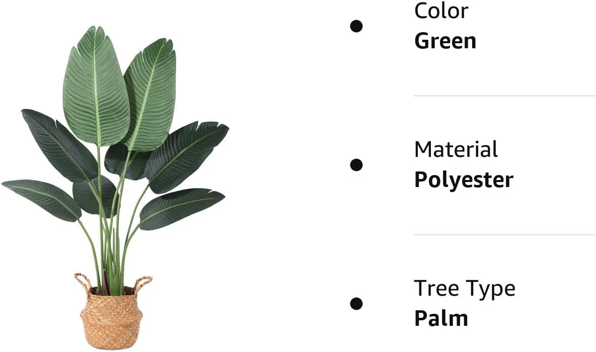 Artificial Bird of Paradise Plants 4 Ft Tropical Tree with 8 Trunks in Pot and Woven Seagrass Belly Basket - Graceland Home and Living -  - #tag1#