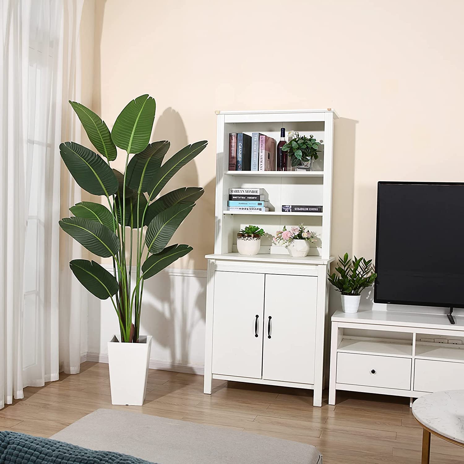 Artificial Bird of Paradise Plants 6 Ft Fake Tropical Palm Tree with 13 Trunks in Pot and Woven Seagrass Belly Basket - Graceland Home and Living -  