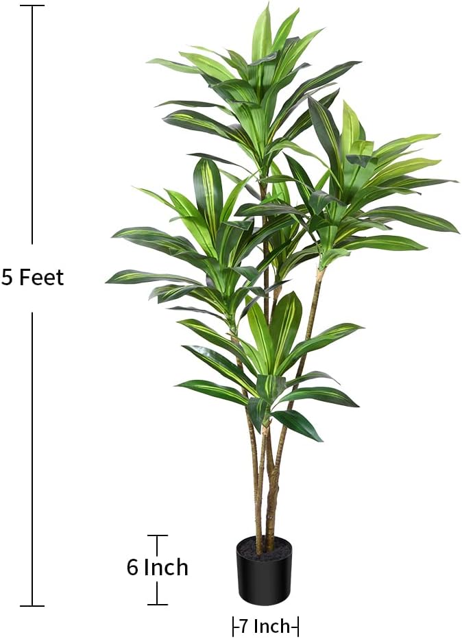 Artificial Dracaena Tree, 5FT Tall Fake Plants Artificial - Graceland Home and Living -  