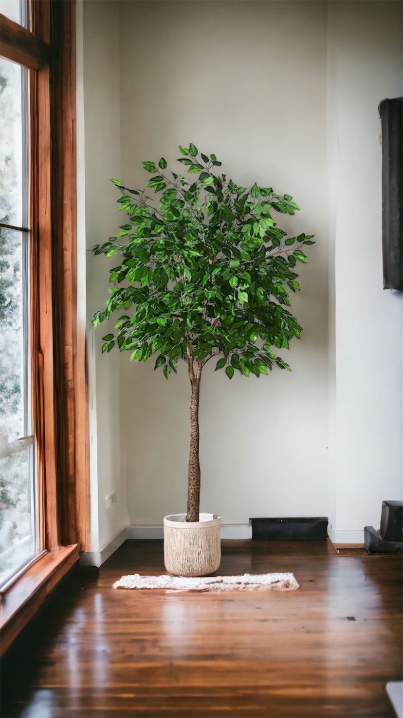 Artificial Ficus Silk Tree, 4FT Faux Plastic Ficus Plant in Pot - Graceland Home and Living -  