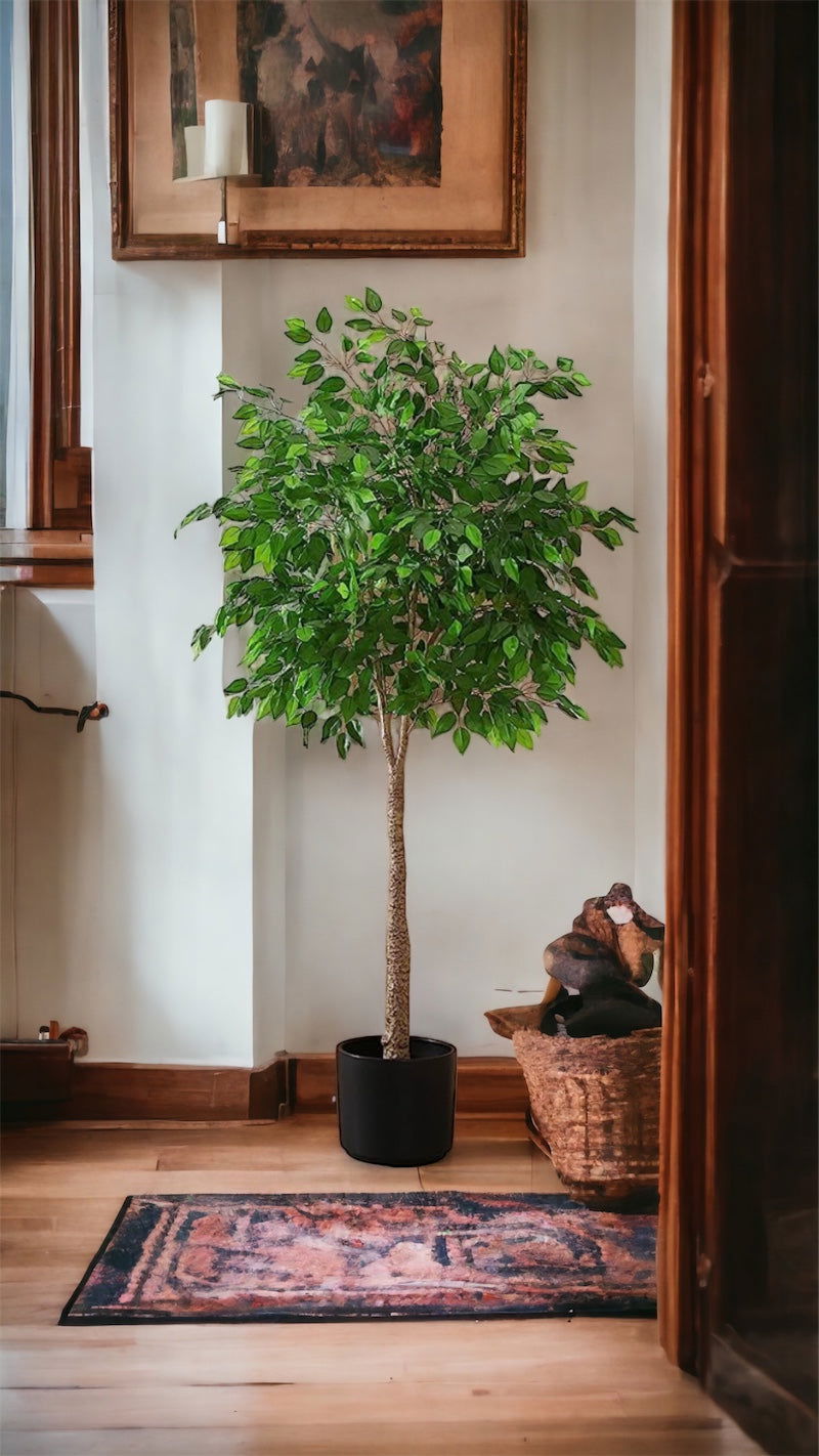 Artificial Ficus Silk Tree, 4FT Faux Plastic Ficus Plant in Pot - Graceland Home and Living -  