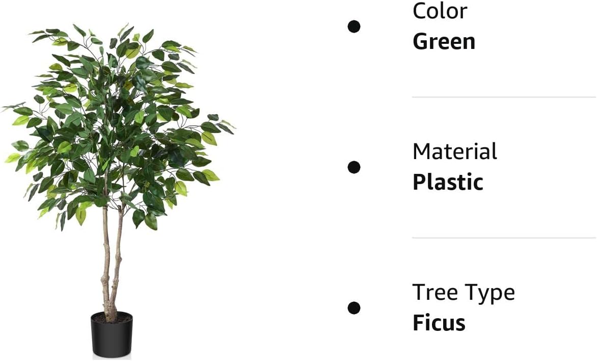 Artificial Ficus Silk Tree, 4FT Faux Plastic Ficus Plant in Pot - Graceland Home and Living -  - #tag1#