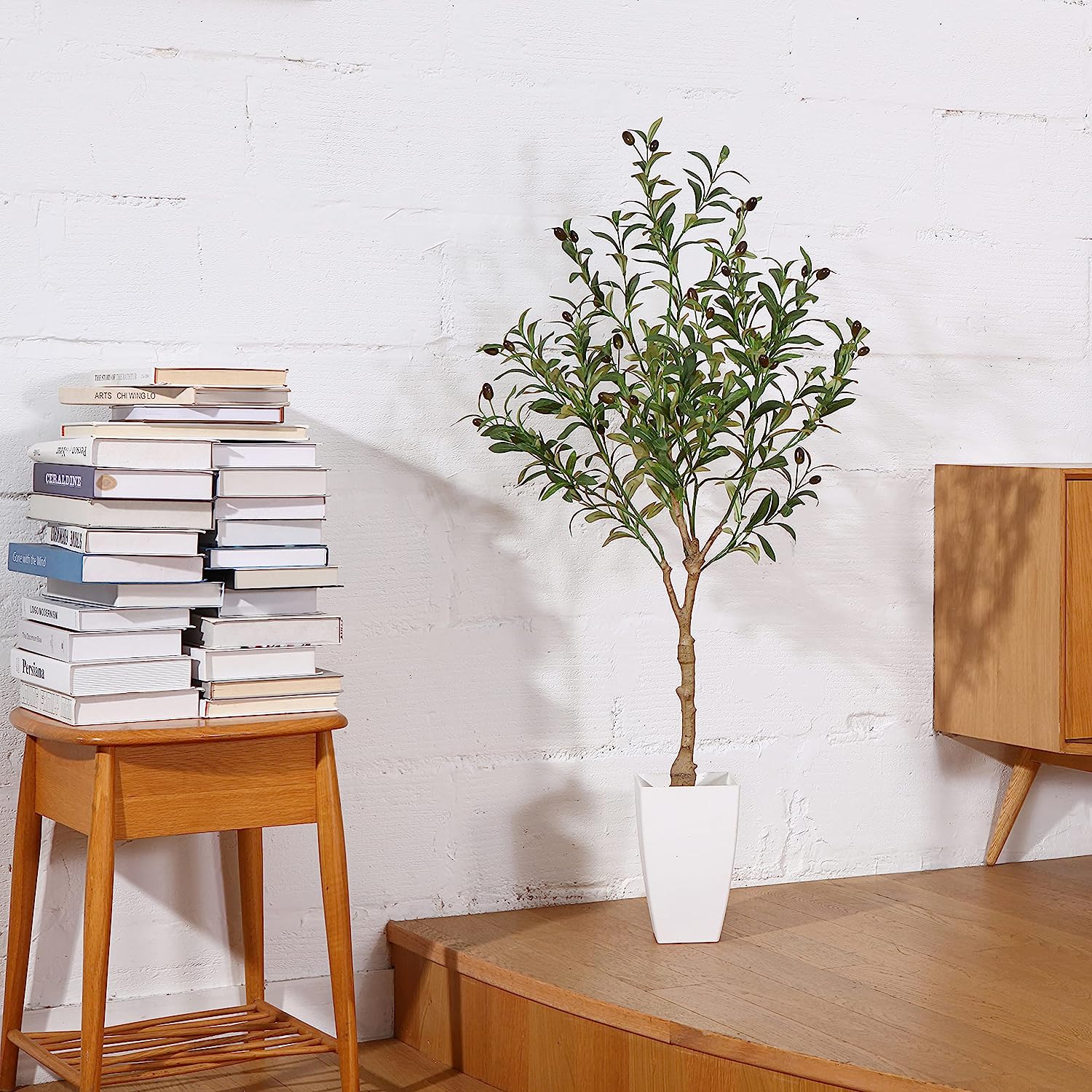 Artificial Olive Tree 4FT Tall Faux Tropical Silk Plant with White Taper Planter - Graceland Home and Living -  