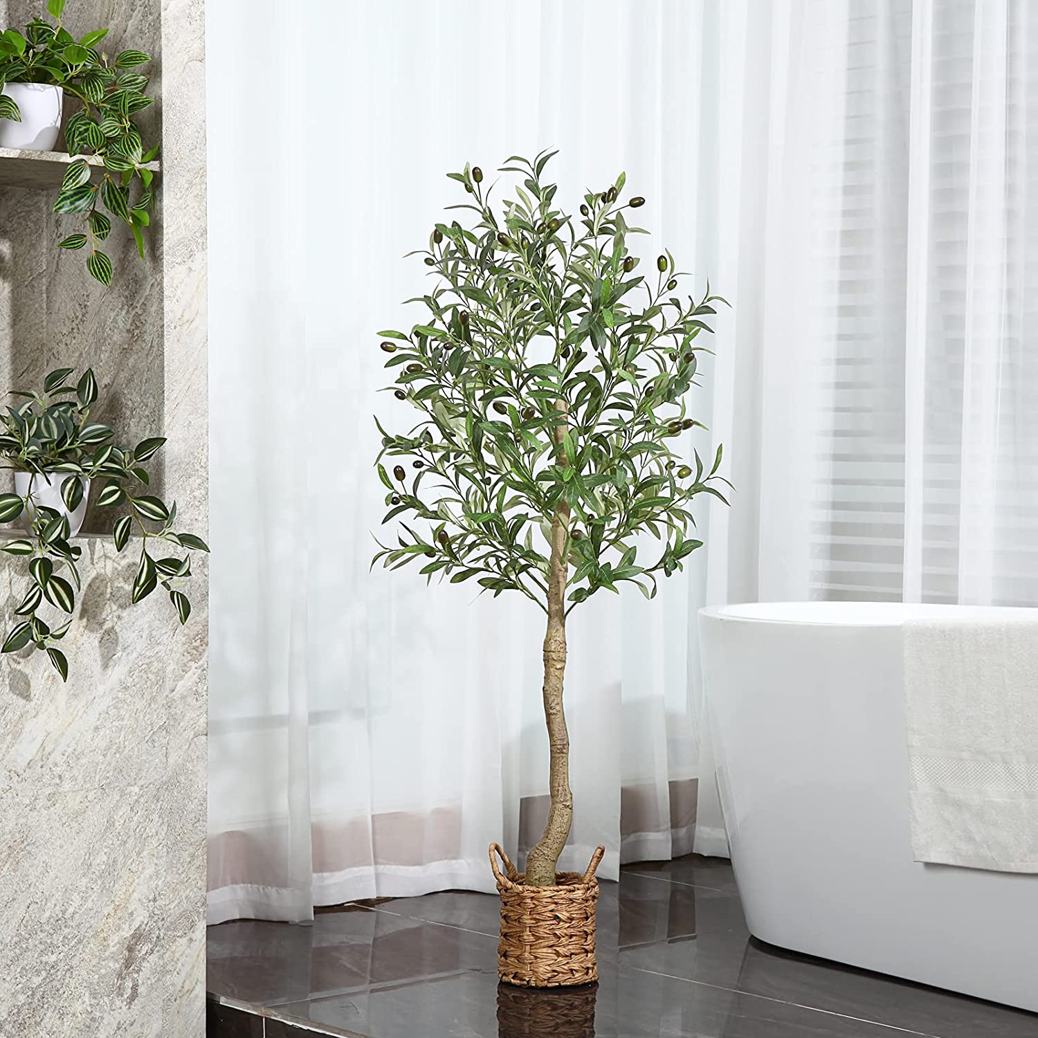 Artificial Olive Tree 4ft Tall Fake Plant, with Handmade Woven Basket Planter. - Graceland Home and Living -  