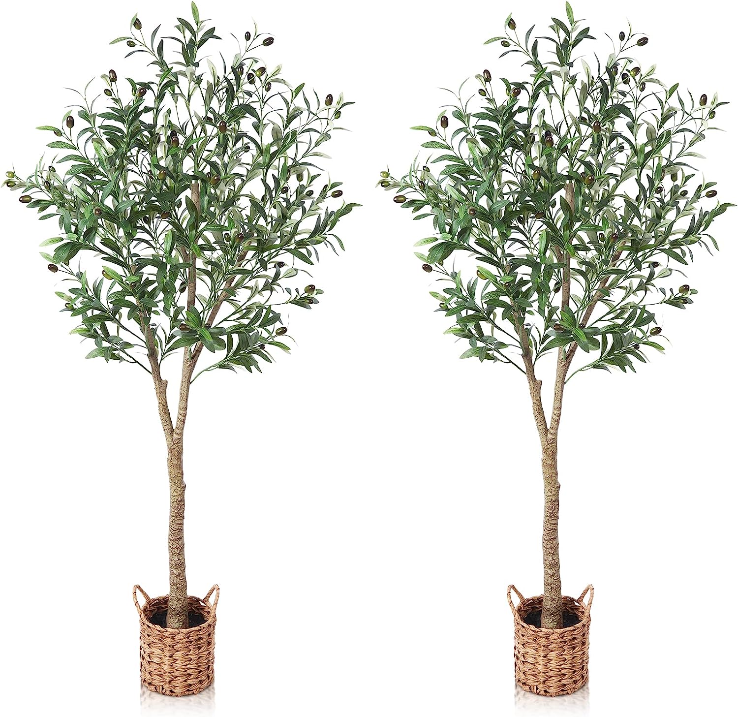 Artificial Olive Tree 4ft Tall Fake Plant, with Handmade Woven Basket Planter. - Graceland Home and Living -  - #tag1#