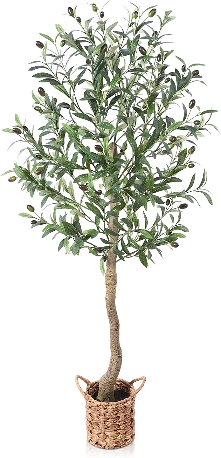 Artificial Olive Tree 4ft Tall Fake Plant, with Handmade Woven Basket Planter. - Graceland Home and Living -  - #tag1#