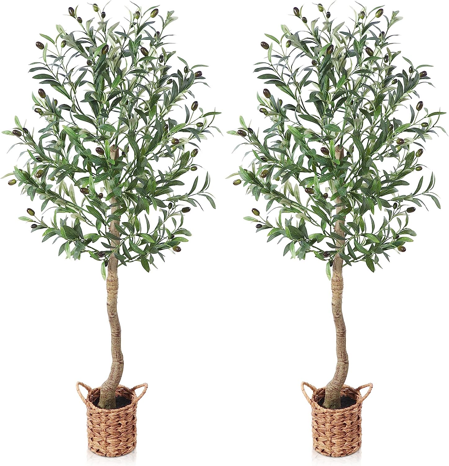 Artificial Olive Tree 4ft Tall Fake Plant, with Handmade Woven Basket Planter. - Graceland Home and Living -  - #tag1#