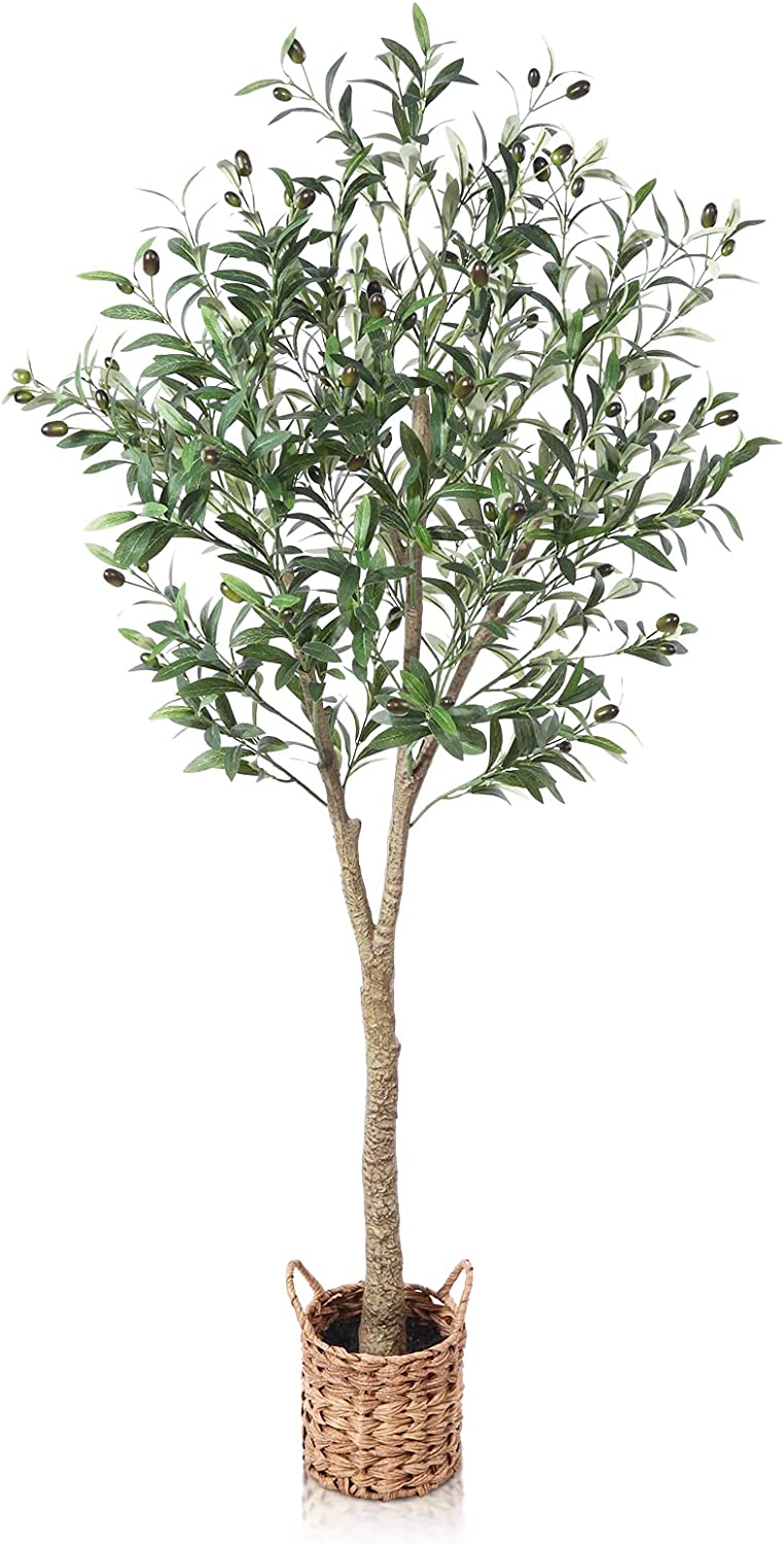 Artificial Olive Tree 4ft Tall Fake Plant, with Handmade Woven Basket Planter. - Graceland Home and Living -  - #tag1#