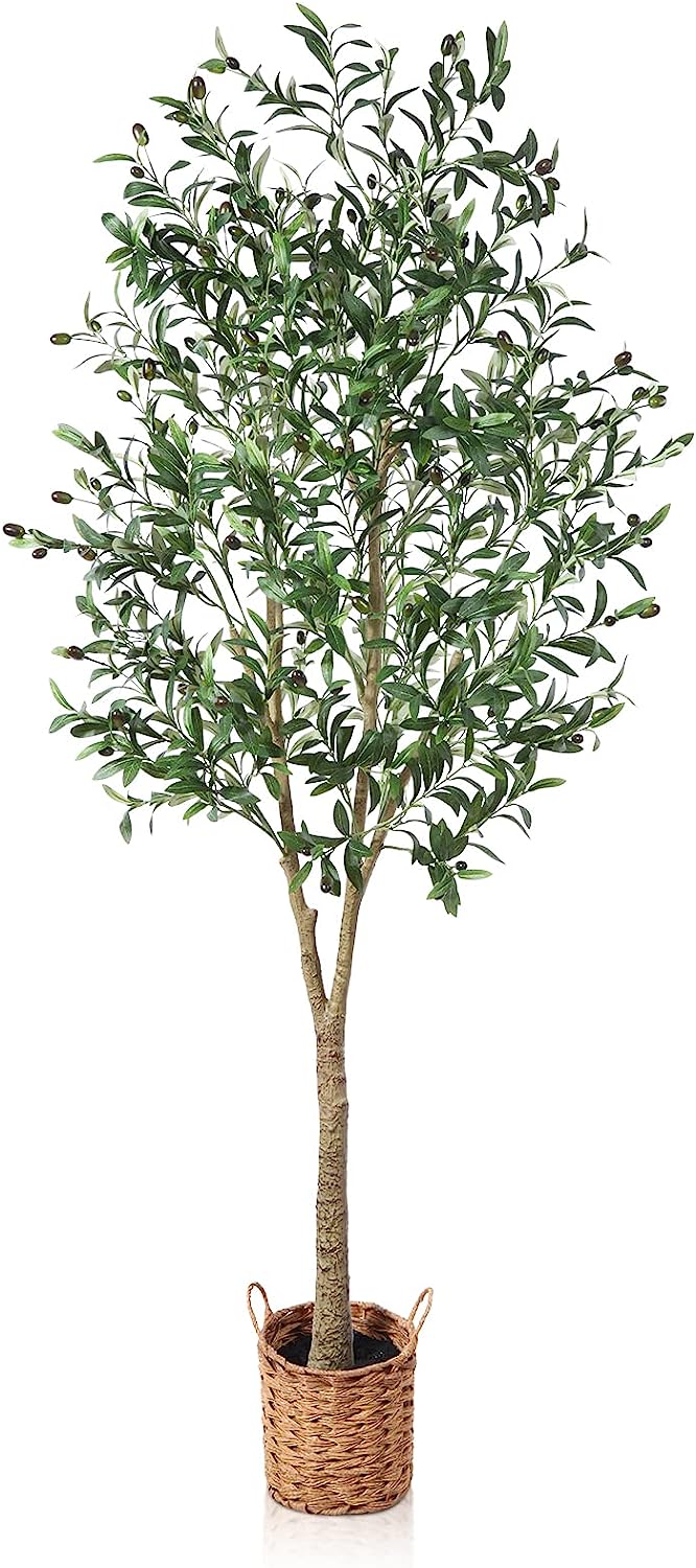 Artificial Olive Tree 4ft Tall Fake Plant, with Handmade Woven Basket Planter. - Graceland Home and Living -  - #tag1#