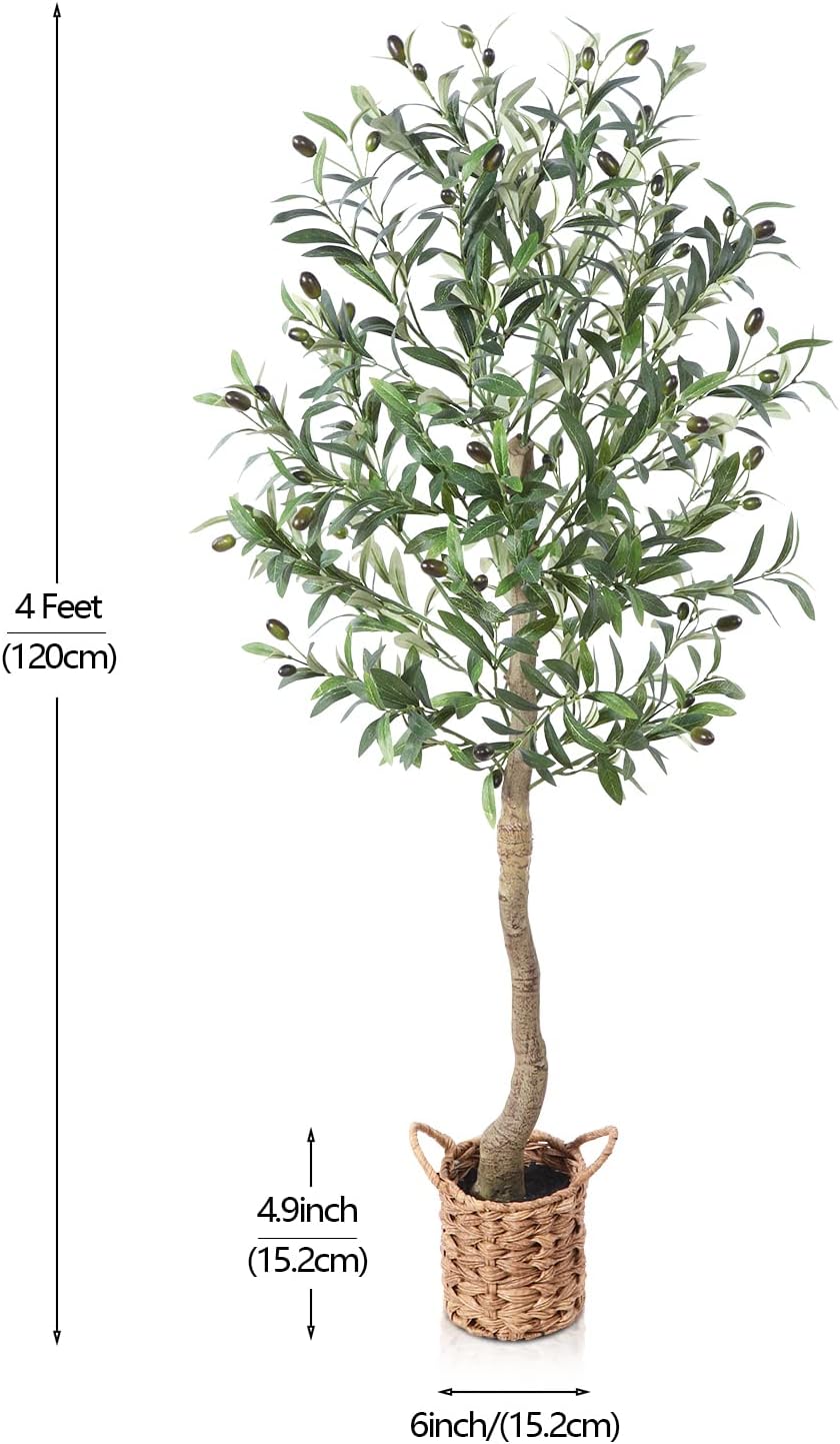 Artificial Olive Tree 4ft Tall Fake Plant, with Handmade Woven Basket Planter. - Graceland Home and Living -  - #tag1#