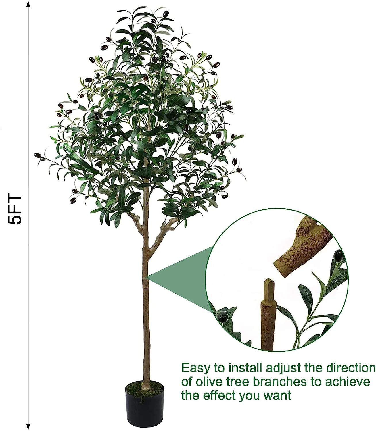 Artificial Olive Tree, 5Ft (60'') Tall Fake Plant - Graceland Home and Living -  