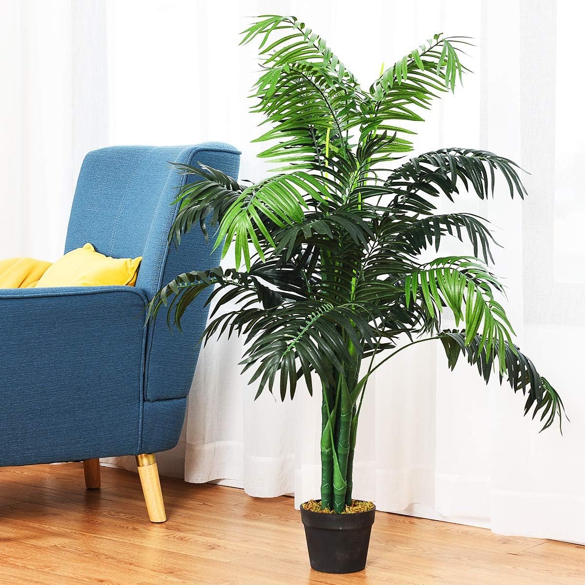 Artificial Palm Tree, Fake Tropical Plant with Plastic Pot, 3.5Ft - Graceland Home and Living -  