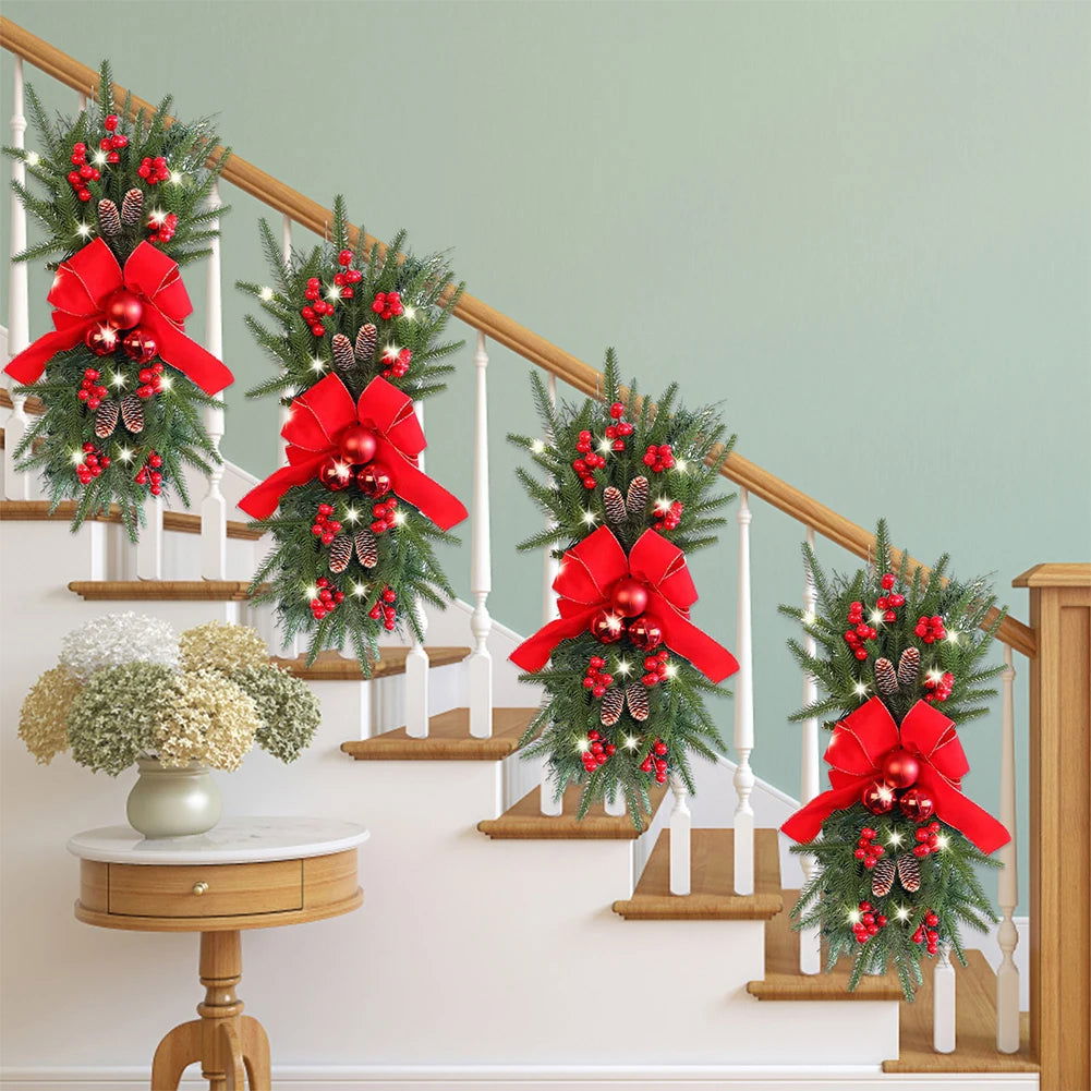 Artificial Prelit Stairway Trim with Pinecones & Bowknot Bells - Graceland Home and Living -  - #tag1#