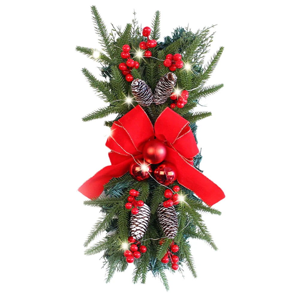 Artificial Prelit Stairway Trim with Pinecones & Bowknot Bells - Graceland Home and Living -  - #tag1#
