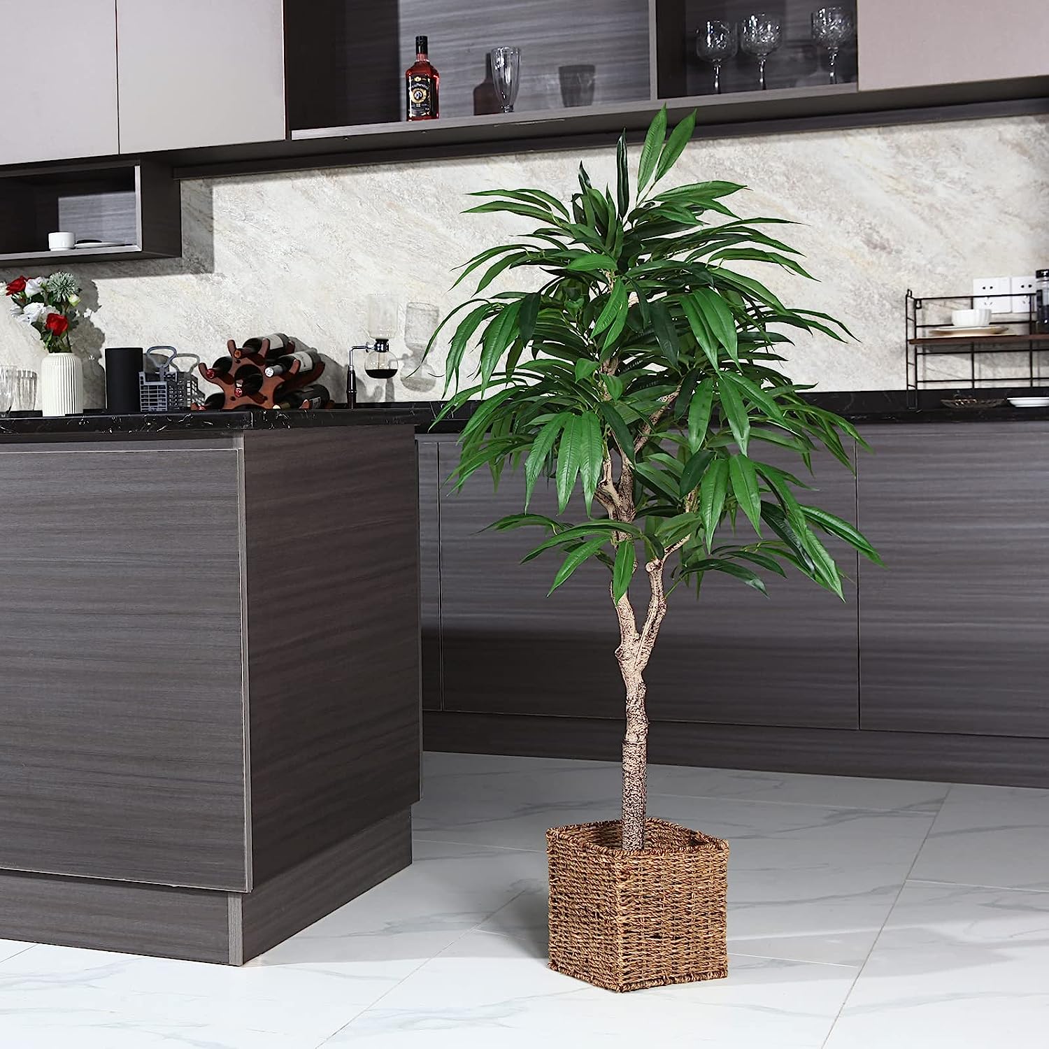 Artificial Slim 4Ft Mango Tree, for Indoor Decor - Graceland Home and Living -  