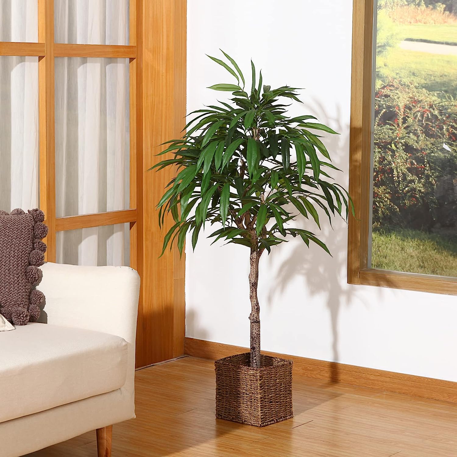 Artificial Slim 4Ft Mango Tree, for Indoor Decor - Graceland Home and Living -  - #tag1#