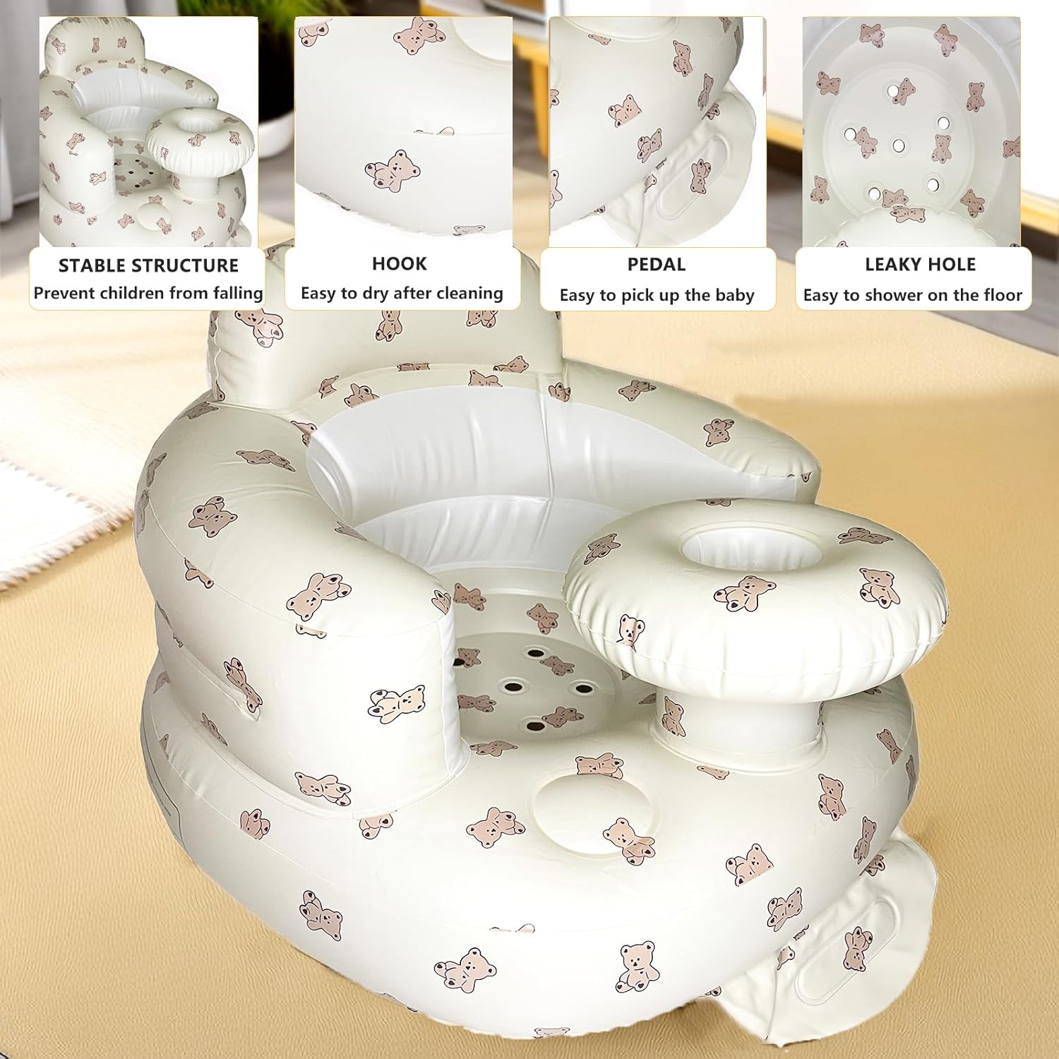 Baby Inflatable Seat with Tray for Babies 3-36 Months, Built in Air Pump, Baby Support Seat Summer Toddler Chair for Sitting Up, Baby Shower Chair Floor Seater, Infant Back Support Sofa - Graceland Home and Living -  