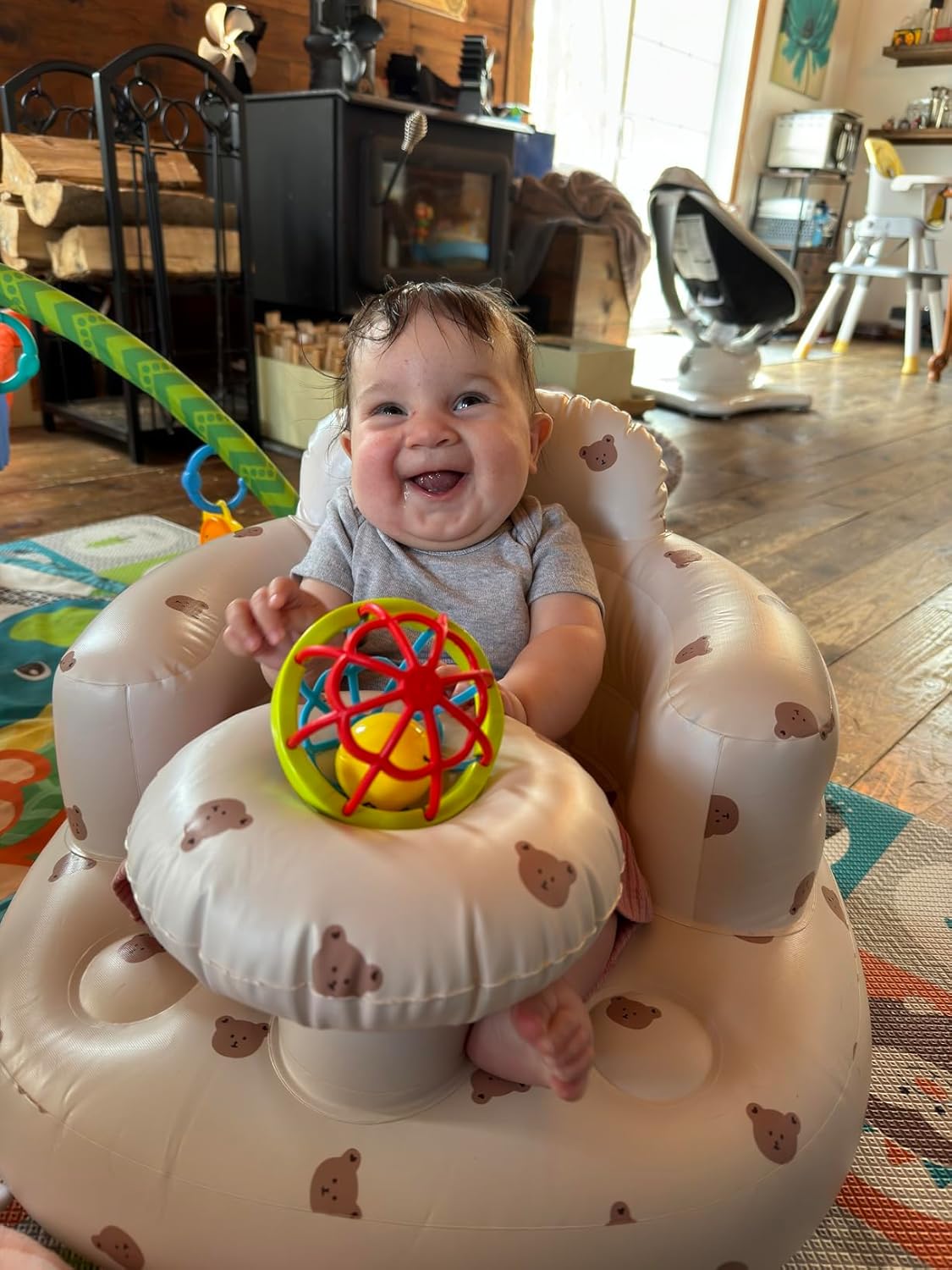 Baby Inflatable Seat with Tray for Babies 3-36 Months, Built in Air Pump, Baby Support Seat Summer Toddler Chair for Sitting Up, Baby Shower Chair Floor Seater, Infant Back Support Sofa - Graceland Home and Living -  - #tag1#