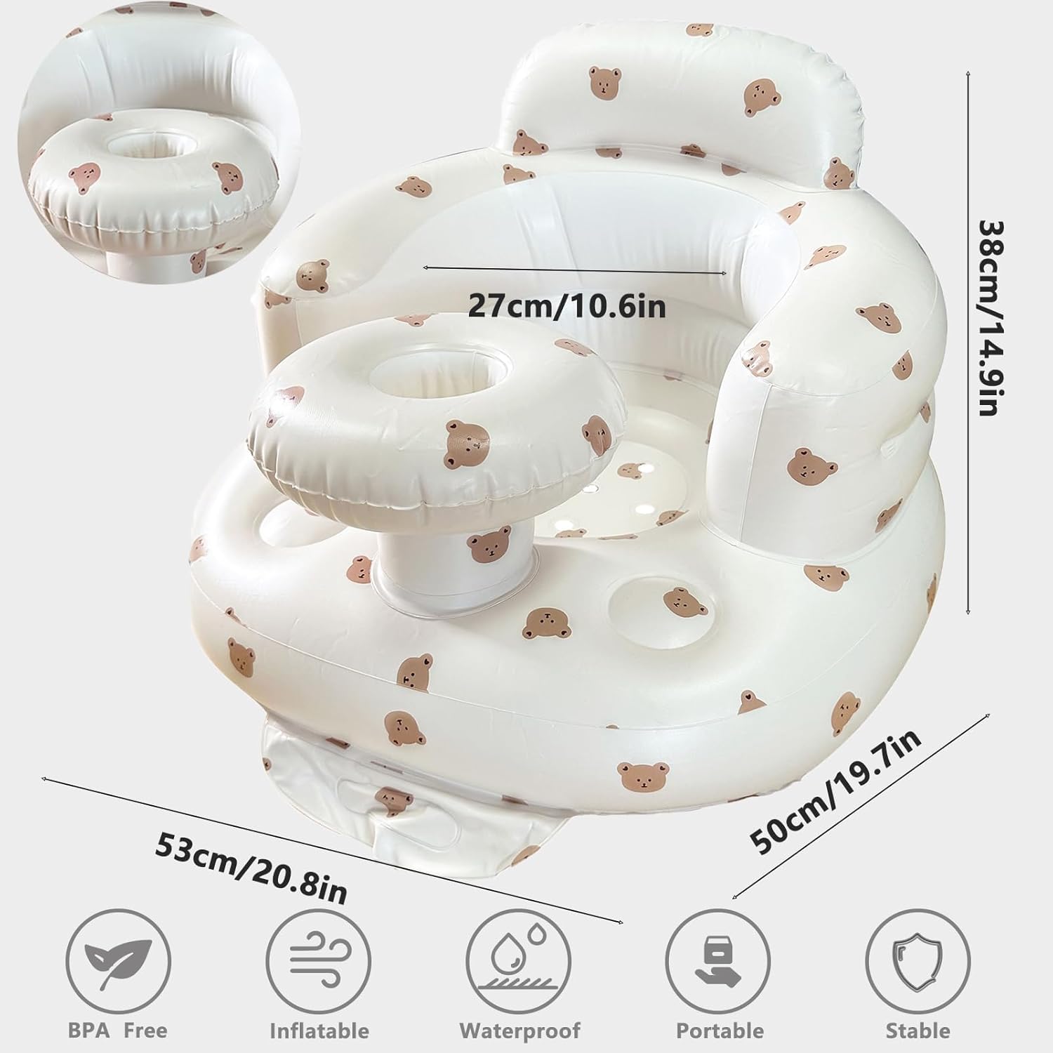 Baby Inflatable Seat with Tray for Babies 3-36 Months, Built in Air Pump, Baby Support Seat Summer Toddler Chair for Sitting Up, Baby Shower Chair Floor Seater, Infant Back Support Sofa - Graceland Home and Living -  - #tag1#