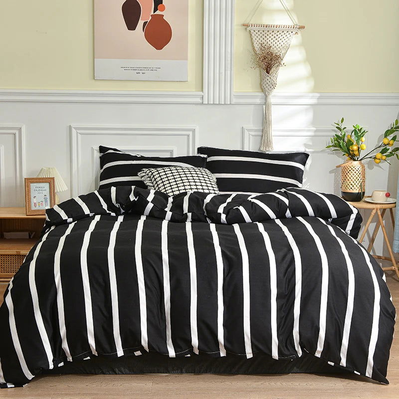 Black and White Bedding Set Single Duvet Cover with Pillowcase - Graceland Home and Living -  