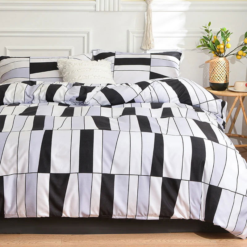 Black and White Bedding Set Single Duvet Cover with Pillowcase - Graceland Home and Living -  