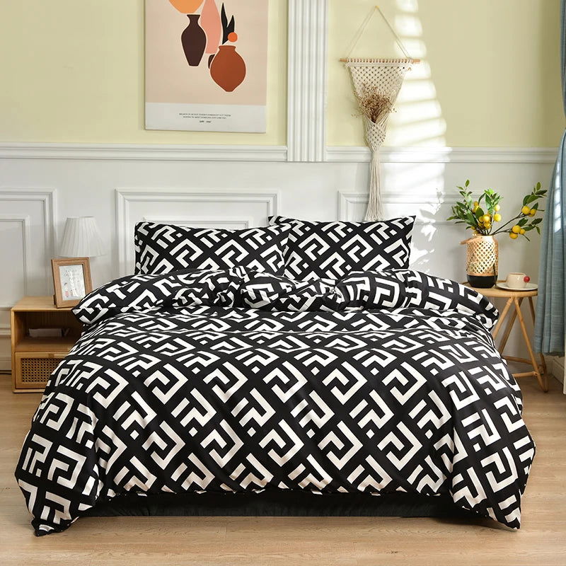 Black and White Bedding Set Single Duvet Cover with Pillowcase - Graceland Home and Living -  - #tag1#