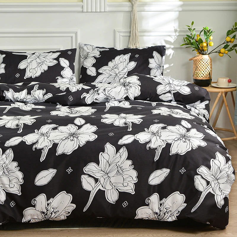 Black and White Bedding Set Single Duvet Cover with Pillowcase - Graceland Home and Living -  - #tag1#
