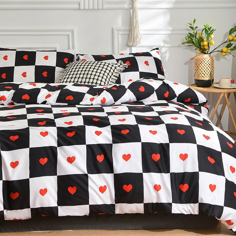 Black and White Bedding Set Single Duvet Cover with Pillowcase - Graceland Home and Living -  - #tag1#