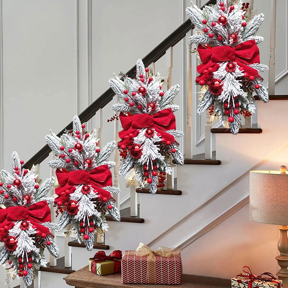 Christmas Swag Wreath Pendants with LED Lights for Staircase - Graceland Home and Living -  