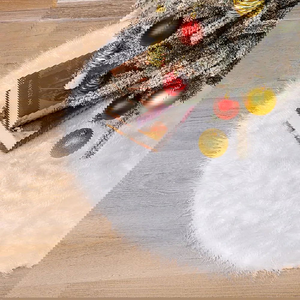 Christmas Tree Skirt White Faux Fur T - Graceland Home and Living -  