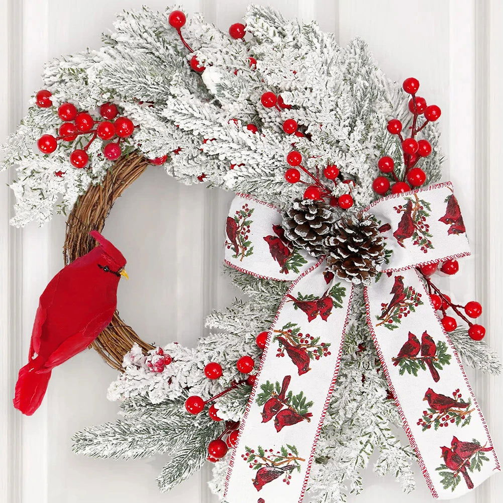 Christmas Tree Wreath Red Berry and Cardinal Bird Christmas Decoration - Graceland Home and Living -  