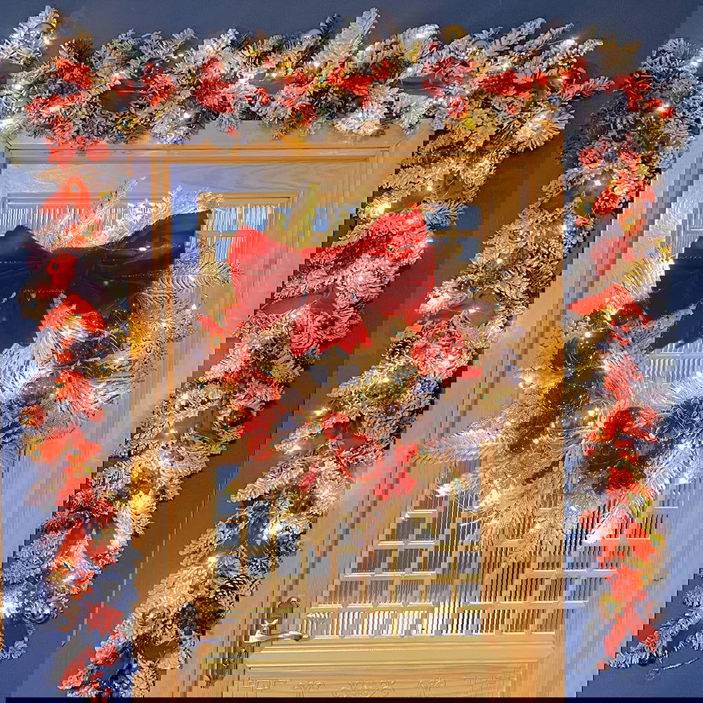 Christmas Wreath and Rattan Set  With Led Light For Doors - Graceland Home and Living -  