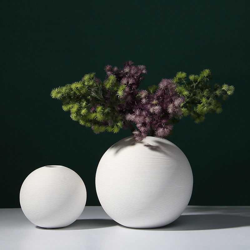 Classic round White ball flower vase  for artificial flower decoration - Graceland Home and Living -  