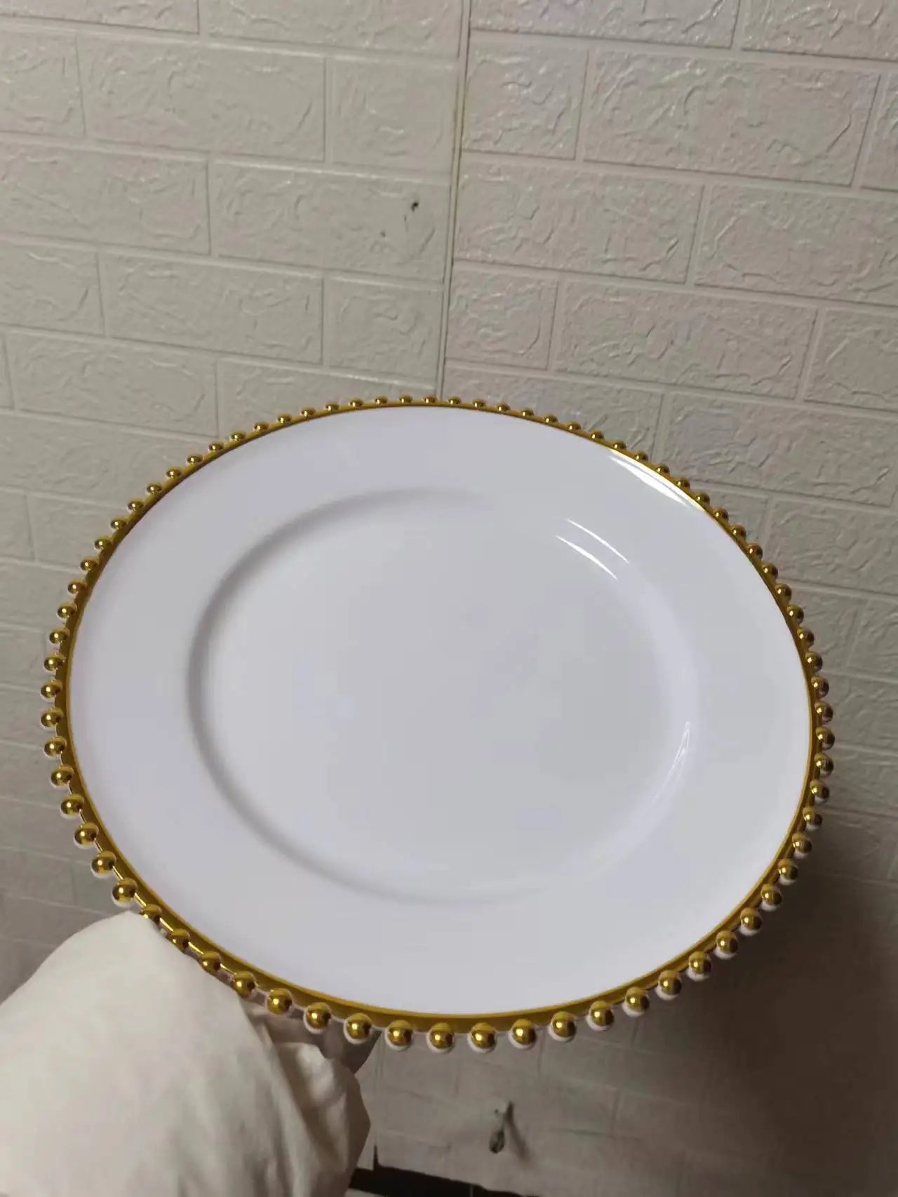 Clear Plastic Charger Plates with Gold Beads Rim - Graceland Home and Living -  