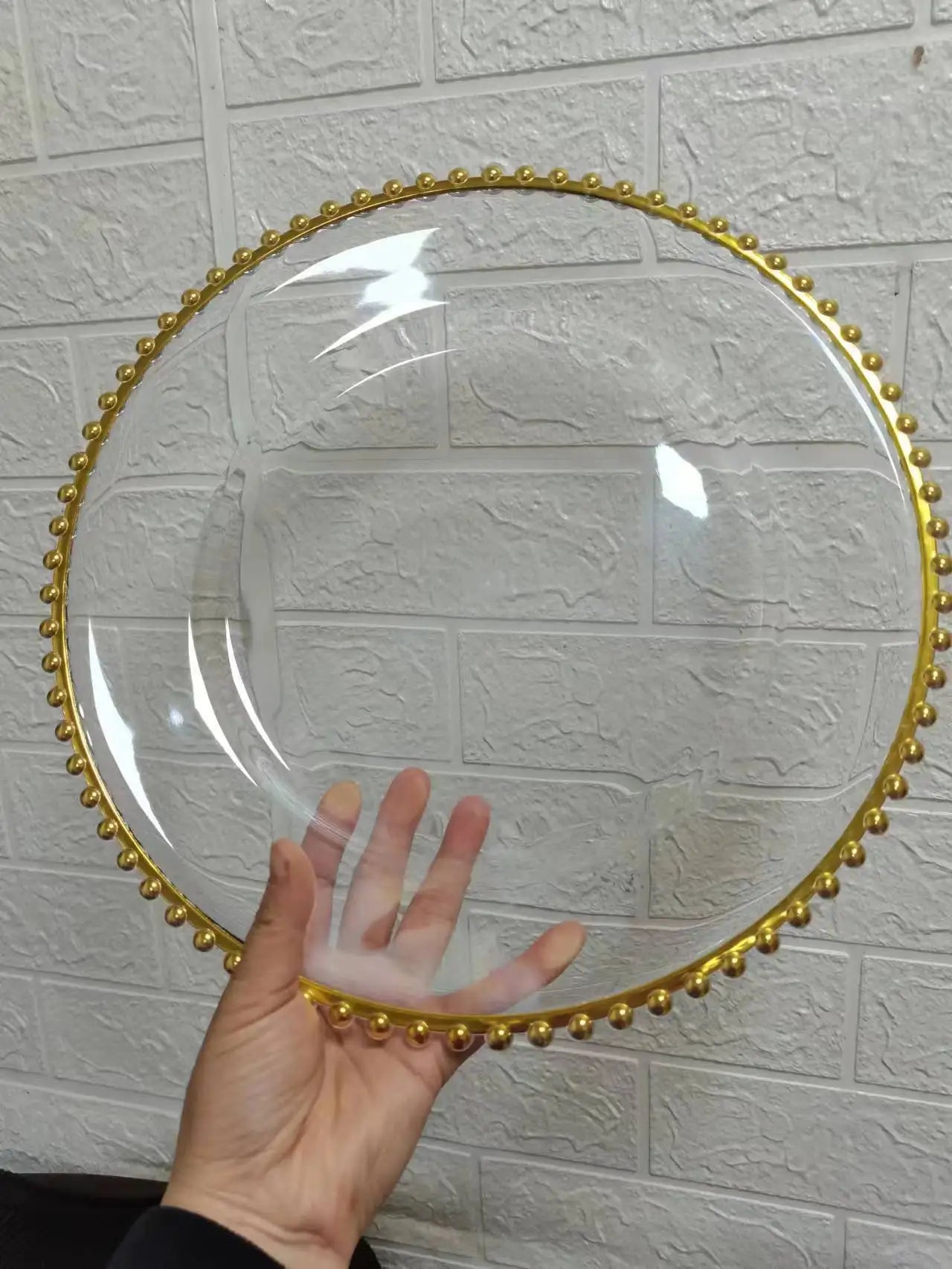 Clear Plastic Charger Plates with Gold Beads Rim - Graceland Home and Living -  