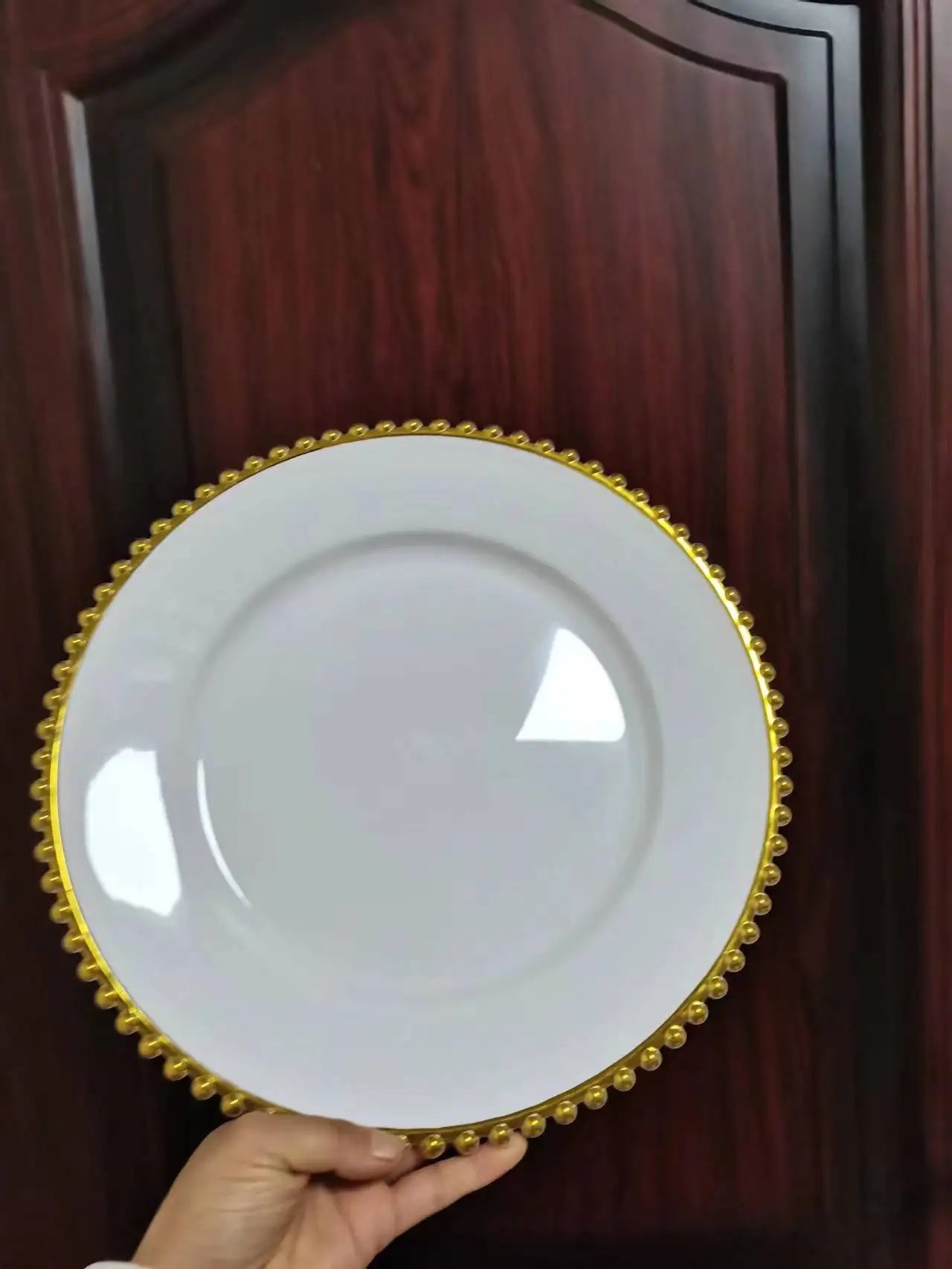 Clear Plastic Charger Plates with Gold Beads Rim - Graceland Home and Living -  