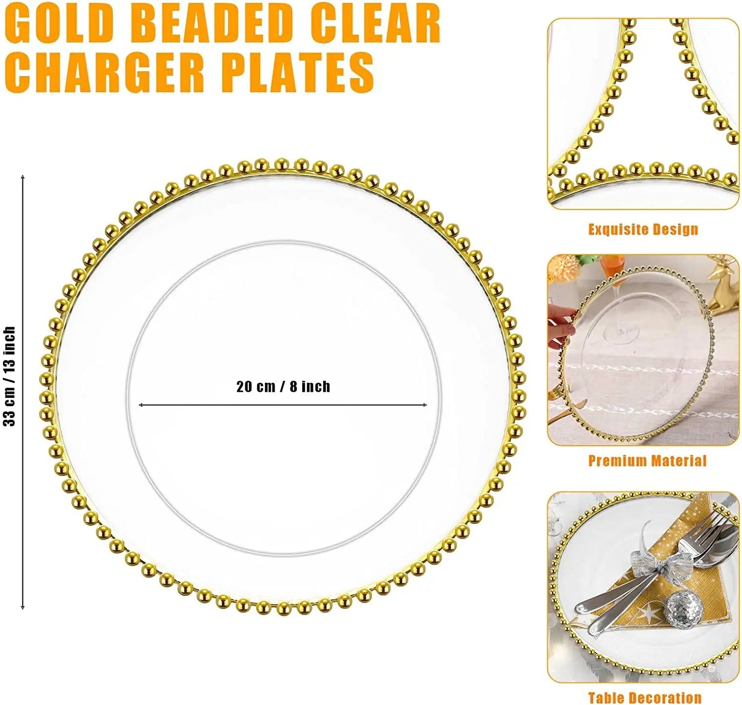 Clear Plastic Charger Plates with Gold Beads Rim - Graceland Home and Living -  