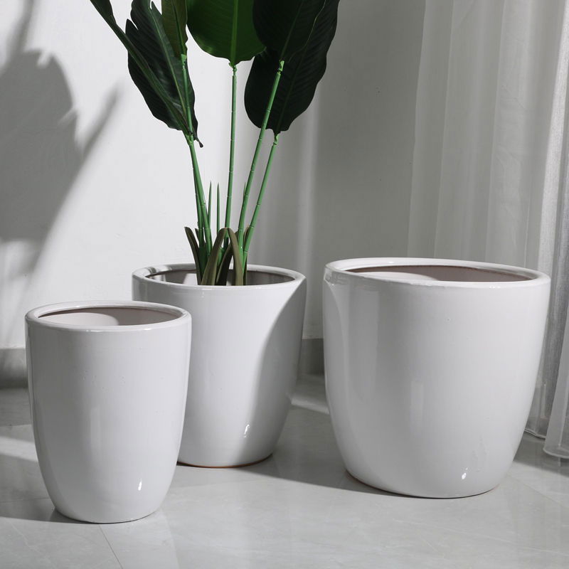 Decorative stackable big large ceramic white plant pots - Graceland Home and Living -  