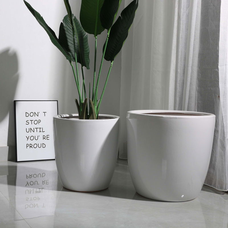Decorative stackable big large ceramic white plant pots - Graceland Home and Living -  